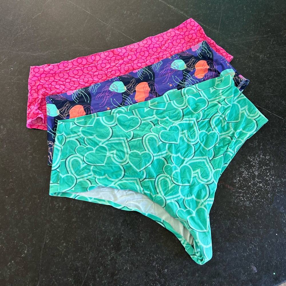 Cheek Boss panty set of 3 in 2X with vibrant colors and fun prints